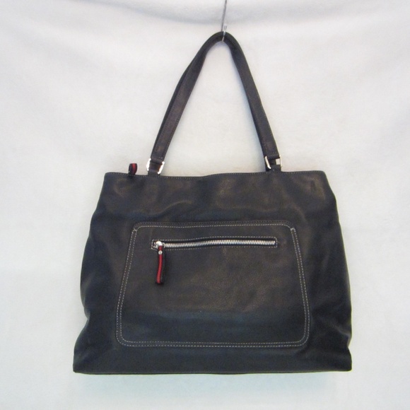 Liz Claiborne Faux Blackk Leather Double Strapped Shoulder Tote Zipper Closure - Picture 1 of 13